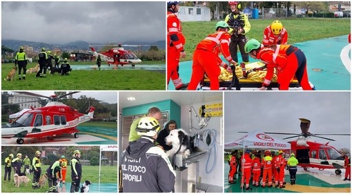 Imperia, all'eliporto esercitazione del nucleo cinofili dei vigili del fuoco (foto e video)