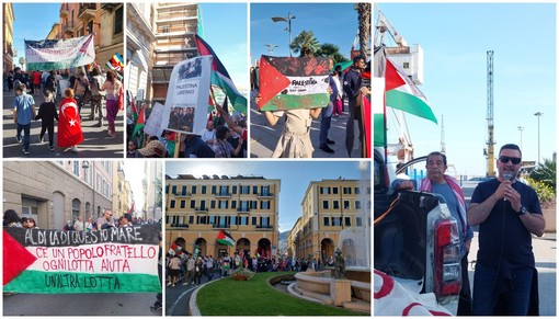 Imperia, al corteo per il "cessate il fuoco" in Palestina la testimonianza di Walter Massa al valico di Rafah (foto e video)