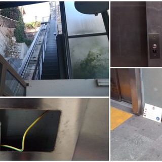 Imperia, vandalizzato l'ascensore inclinato che collega borgo Marina al Parasio: si indaga attraverso le immagini della videosorveglianza (Foto)
