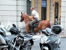 LA GRAFFIATA. A cavallo in piazza Dante a Imperia? È l’unico 'mezzo' che avanza nel traffico…