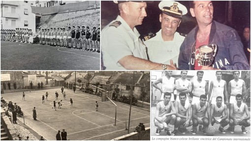 La palestra Maggio scoperta e a destra in alto il capitano e allenatore della Maurina 1959-1960 Luciano Bracco