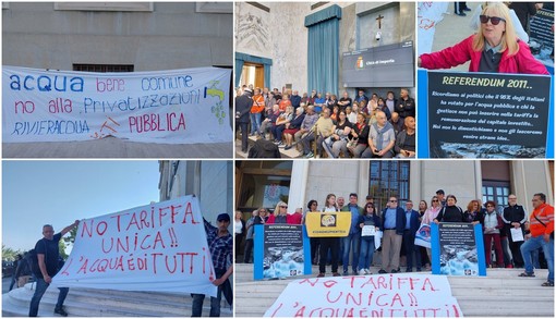 Maxi bollette di Rivieracqua, la protesta cresce: presidio davanti al Comune di Imperia (foto e video)