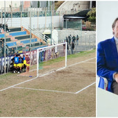 Nel riquadro l'imprenditore Franco Commini. Sarà il nuovo presidente dell'Imperia calcio?