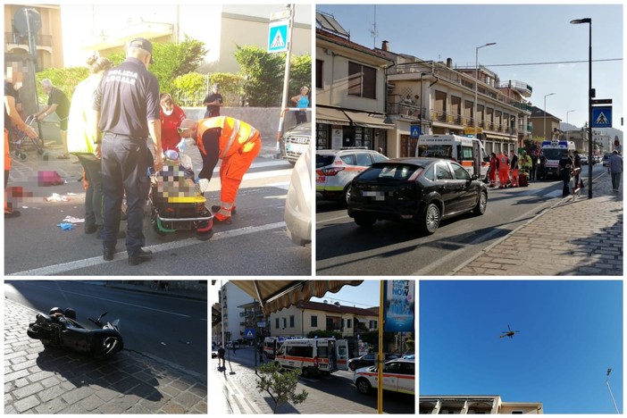 San Bartolomeo al Mare, grave incidente sulla via Aurelia: donna travolta da uno scooter (foto)