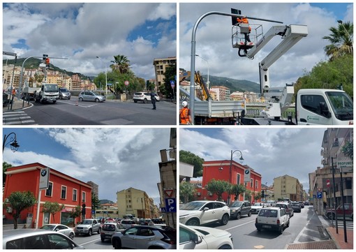 Imperia, traffico paralizzato a Oneglia per l'installazione del nuovo semaforo