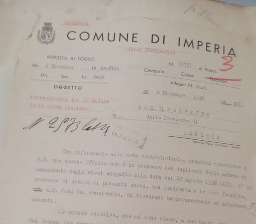 APPUNTI DI STORIA. Quando anche a Imperia venivano applicate le leggi razziali e si procedeva al censimento degli ebrei