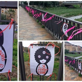 Festa della Donna: fiocchi rosa e volantini sul ponte Impero (foto) Festa della Donna: fiocchi rosa e volantini sul ponte Impero (foto)