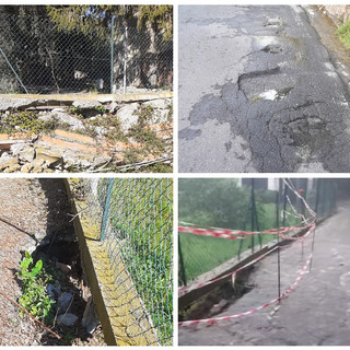 Imperia, a Montegrazie e Sant’Agata lamentele per un muro pericolante e per il fondo stradale pericoloso (foto)