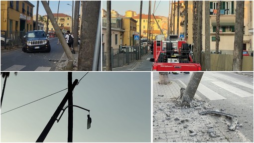 Incidente a Imperia, auto abbatte palo della luce in via Airenti (foto) Incidente a Imperia, auto abbatte palo della luce in via Airenti (foto)