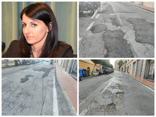 Imperia, asfalto gruviera in via Saffi. I commercianti: "Fatti i soliti tapulli, ma i rattoppi si stanno già sbriciolando ed è più pericoloso di prima" (Foto) Imperia, asfalto gruviera in via Saffi. I commercianti: "Fatti i soliti tapulli, ma i rattoppi si stanno già sbriciolando ed è più pericoloso di prima" (Foto)
