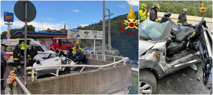 Incidente a Chiusanico, conducente estratto dai vigili del fuoco dall'abitacolo dell'autovettura (video)