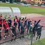 I nerazzurri esultano dopo la vittoria del Brin sotto al settore ospiti
