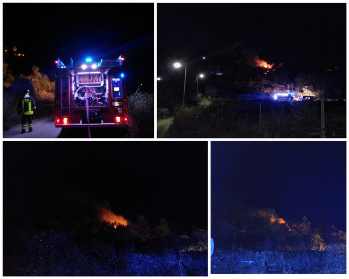 Incendio nei boschi a Diano Calderina, fiamme vicino alle abitazioni (foto e video)