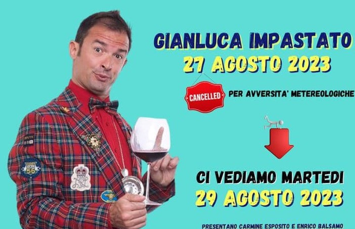 Diano Marina, rimandato lo spettacolo di Gianluca Impastato Diano Marina, rimandato lo spettacolo di Gianluca Impastato