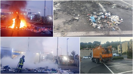 Imperia, a fuoco camion dei rifiuti della De.Vizia al Prino: i pompieri domano l'incendio Imperia, a fuoco camion dei rifiuti della De.Vizia al Prino: i pompieri domano l'incendio