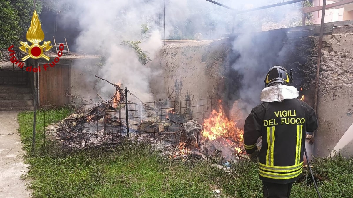 Incendio a Imperia in via del Muraglione, in fiamme scarti di potatura (foto) Incendio a Imperia in via del Muraglione, in fiamme scarti di potatura (foto)