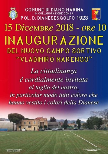 Sabato mattina, inaugurazione del nuovo campo sportivo 'Wladimiro Marengo' di Diano Marina Sabato mattina, inaugurazione del nuovo campo sportivo 'Wladimiro Marengo' di Diano Marina