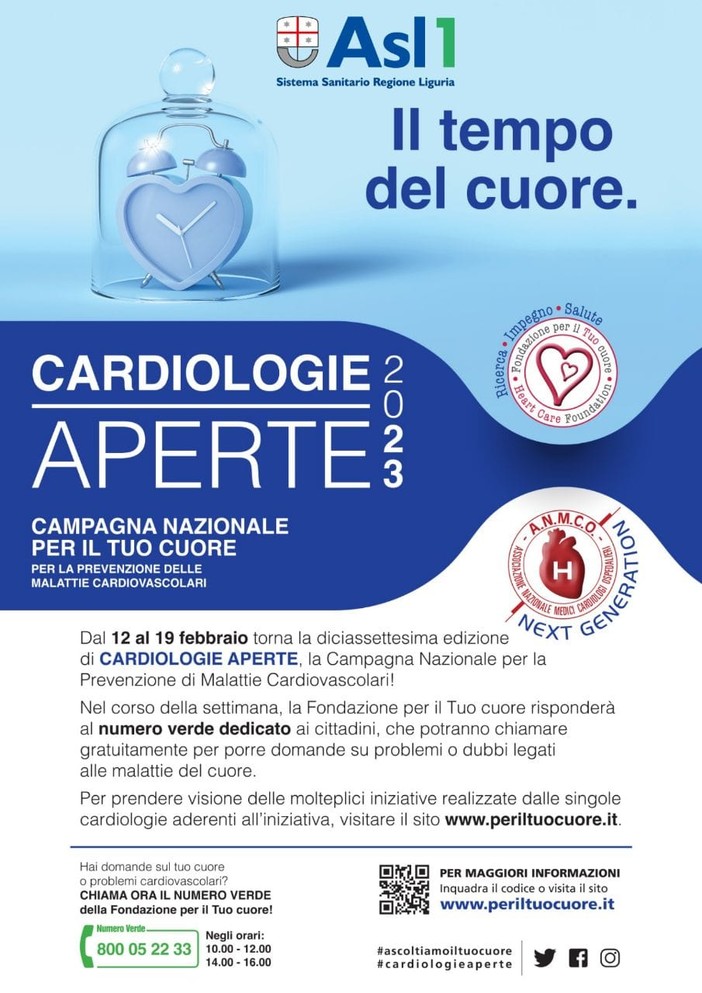 Sanremo: prevenzione malattie cardiovascolari, fino al 19 febbraio torna 'Cardiologie Aperte' Sanremo: prevenzione malattie cardiovascolari, fino al 19 febbraio torna 'Cardiologie Aperte'