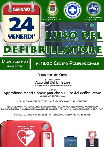 Il 24 gennaio a Montegrosso Pian Latte un corso sull'uso del defibrillatore insieme alla Croce Bianca di Pornassio