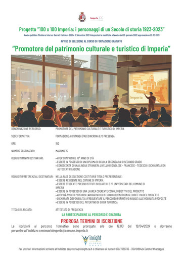 Imperia, ultima settimana per iscriversi al corso gratuito "Promotore del Patrimonio Culturale"