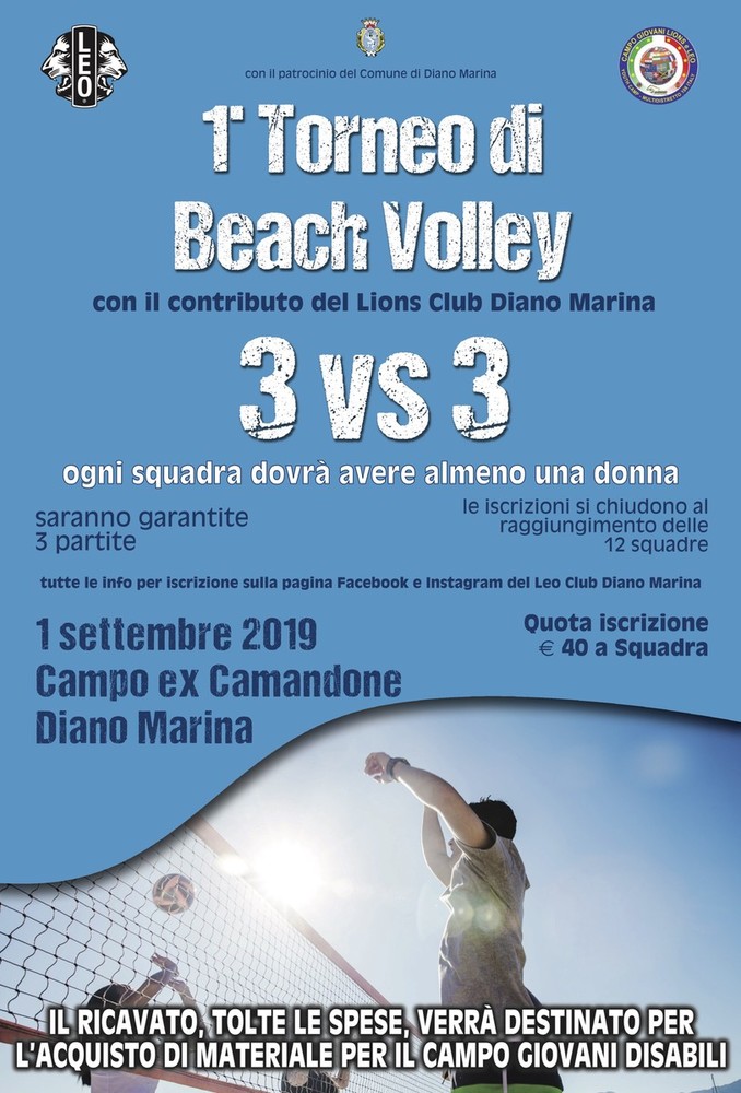 Diano Marina: domenica torneo di beach volley di beneficenza organizzato dal Leo Club