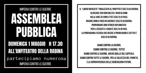 Il Comitato "Imperia contro le guerre" convoca assemblea pubblica per il 1° maggio Il Comitato "Imperia contro le guerre" convoca assemblea pubblica per il 1° maggio