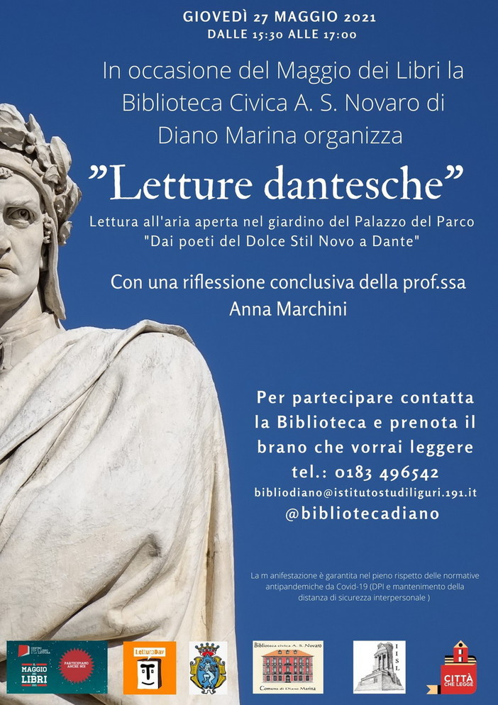 Diano Marina: a 700 anni dalla morte del sommo poeta, letture dantesche alla Biblioteca Civica il 27 maggio