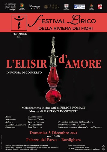 L'opera lirica 'Elisir d’Amore’ di Donizetti al Palazzo del Parco di Bordighera