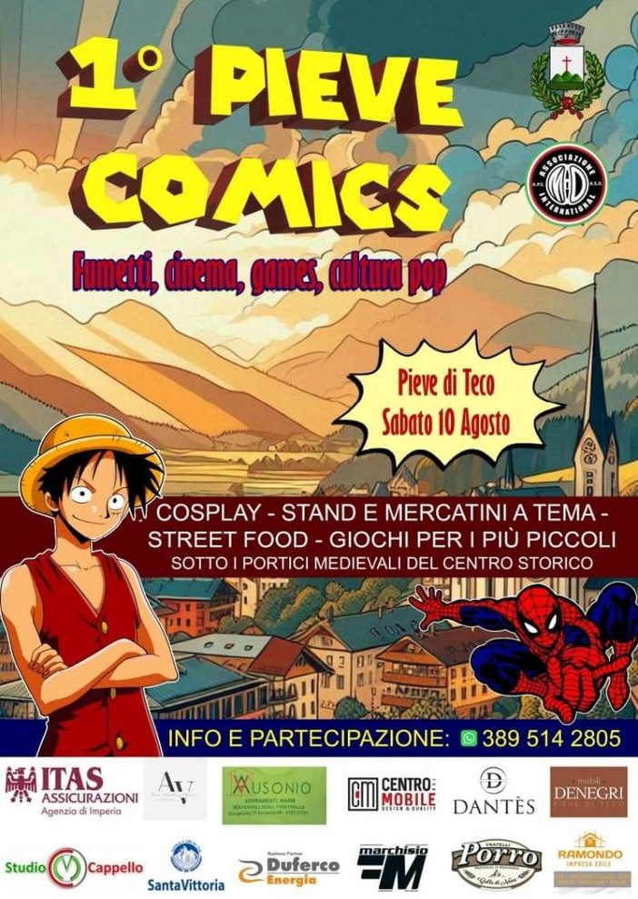 Tutto pronto per il “1° Pieve comics”: fumetti, cinema, games, cultura pop e cosplay animeranno l'alta Valle Arroscia Tutto pronto per il “1° Pieve comics”: fumetti, cinema, games, cultura pop e cosplay animeranno l'alta Valle Arroscia