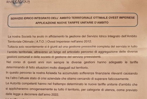 Bolletta dell’acqua, arriva la stangata: a Imperia aumenti del 54 per cento