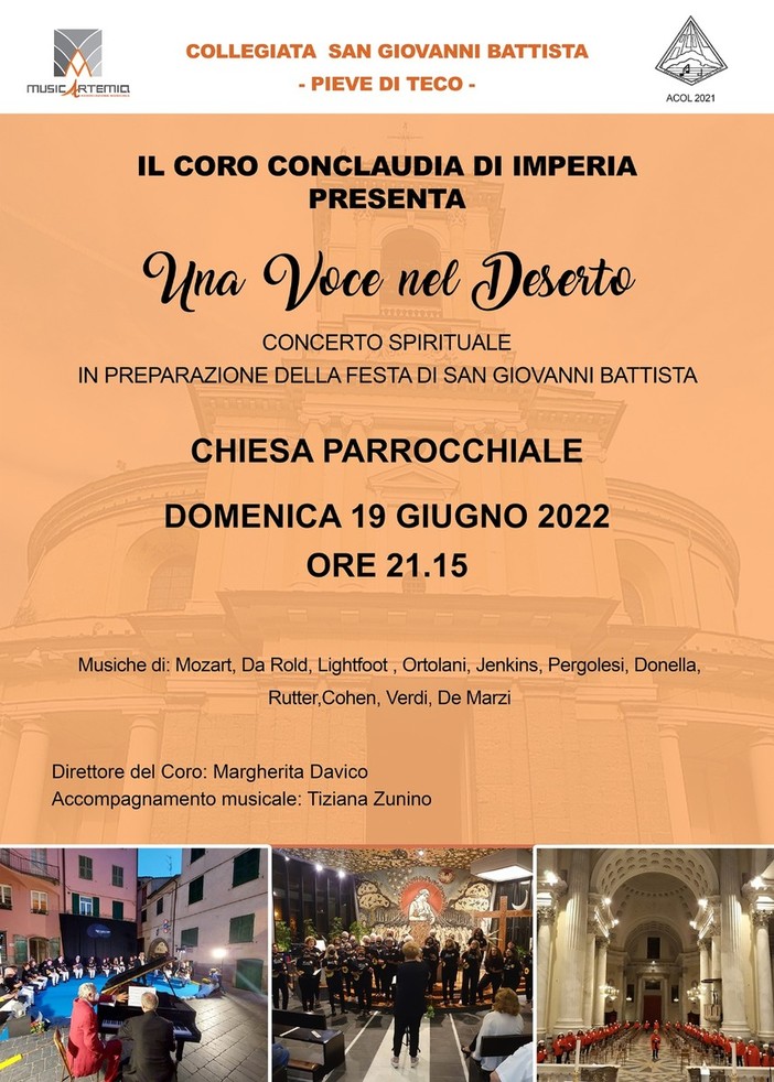 Pieve di Teco, domani sera 'Una voce nel deserto': concerto spirituale del ‘coro ConClaudia’