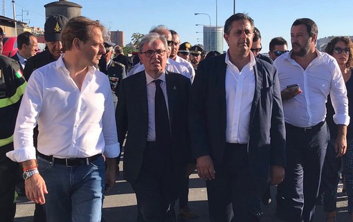 Crollo del ponte Morandi, sopralluogo dell'Assessore Scajola con il Presidente Giovanni Toti ed il Ministro Matteo Salvini