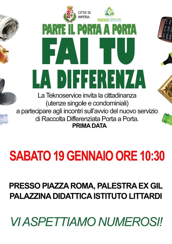 Imperia: sabato incontro con la cittadinanza in vista della partenza del porta a porta Imperia: sabato incontro con la cittadinanza in vista della partenza del porta a porta
