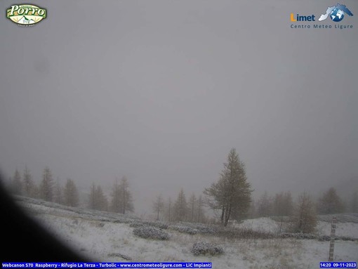 Fiocchi di neve imbiancano Monesi e il Monte Saccarello Fiocchi di neve imbiancano Monesi e il Monte Saccarello