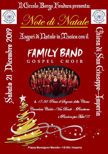 Imperia: tra le iniziative natalizie del Circolo Borgo Fondura anche un concerto gospel con la 'Family Band Gospel Choir'