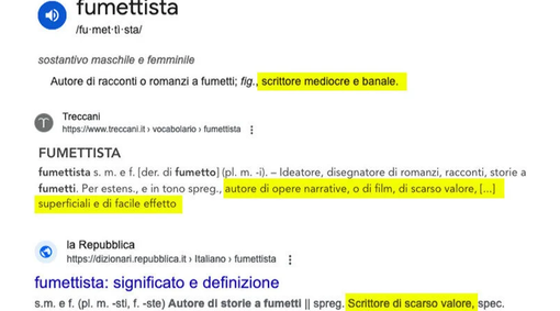 Via l’accezione spregiativa dal termine “fumettista”: la Treccani accetta