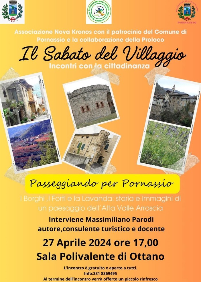 Pornassio, nella Sala Polivalente di Ottano riprendono gli appuntamenti con il “Sabato del Villaggio”