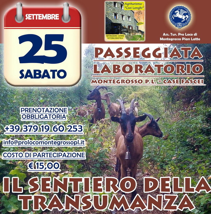 Montegrosso Pian Latte: ‘Il sentiero della transumanza, una giornata a contatto con la natura e con la tradizione. Tutti i dettagli Montegrosso Pian Latte: ‘Il sentiero della transumanza, una giornata a contatto con la natura e con la tradizione. Tutti i dettagli