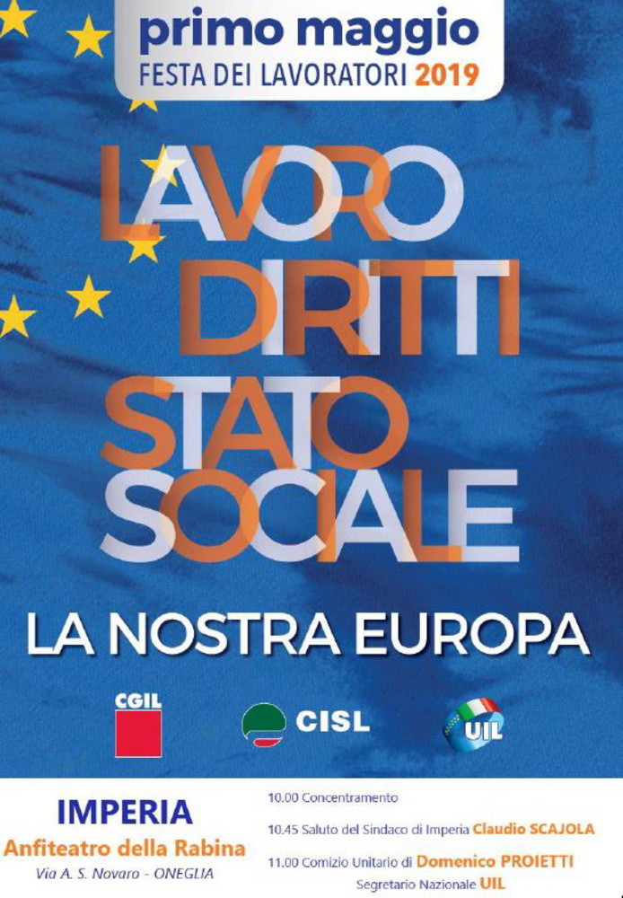 ‘La nostra Europa: lavoro, diritti, stato sociale’: Festa del 1° maggio di Cgil, Cisl e Uil all'Anfiteatro della Rabina di Imperia