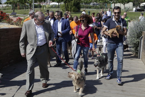 Elezioni comunali a Imperia: passeggiata con i cani al parco urbano per il candidato Sindaco del centrodestra Luca Lanteri