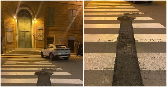 Imperia, allerta in piazza Ulisse Calvi per l’asfalto “trappola” davanti alle scuole