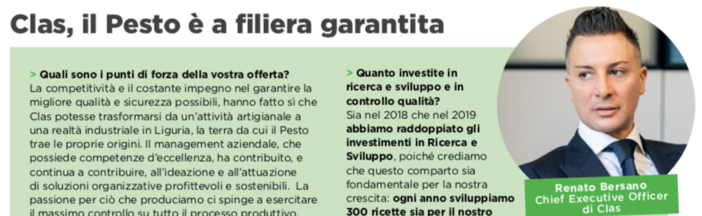 La Clas, guidata dall'amministratore delegato Renato Bersano, si conferma leader nel settore anche per la rivista internazionale 'Food' La Clas, guidata dall'amministratore delegato Renato Bersano, si conferma leader nel settore anche per la rivista internazionale 'Food'