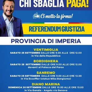 Referendum Giustizia, sabato in provincia di Imperia i gazebo per firmare