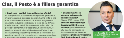 La Clas, guidata dall'amministratore delegato Renato Bersano, si conferma leader nel settore anche per la rivista internazionale 'Food' La Clas, guidata dall'amministratore delegato Renato Bersano, si conferma leader nel settore anche per la rivista internazionale 'Food'