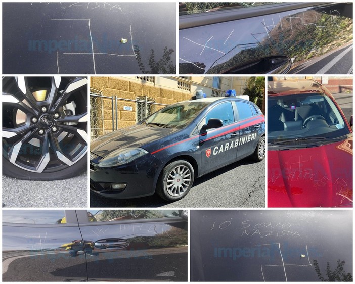 Imperia, altre 11 auto vandalizzate con scritte naziste e svastiche tra via Verdi e via Ricca. Indagano i Carabinieri: “Chi sa qualcosa, collabori”