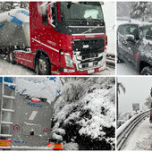Neve nell'entroterra, mezzi pesanti di traverso sulla 28: traffico in tilt sul colle di Nava (foto) Neve nell'entroterra, mezzi pesanti di traverso sulla 28: traffico in tilt sul colle di Nava (foto)
