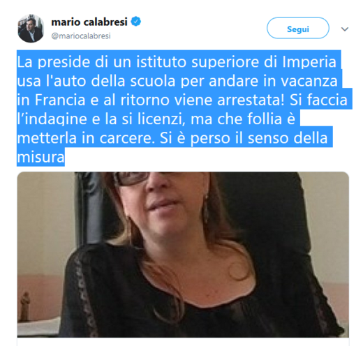 Imperia: l'ex direttore di Repubblica Calabresi contro l'arresto della preside del Marconi &quot;Che follia metterla in carcere&quot;