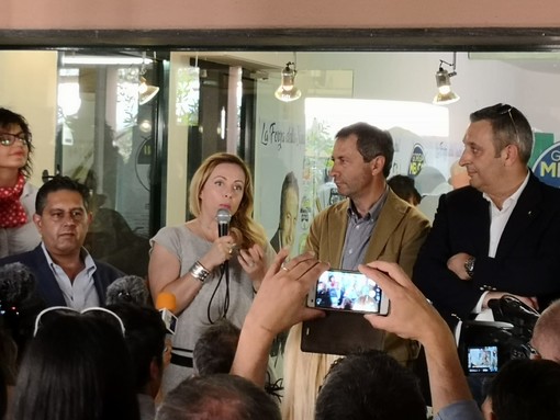 Giorgia Meloni nel suo intervento a Imperia Giorgia Meloni nel suo intervento a Imperia