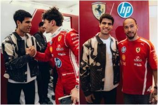 Alcaraz passione Formula 1, abbracci e sorrisi con Leclerc e Hamilton