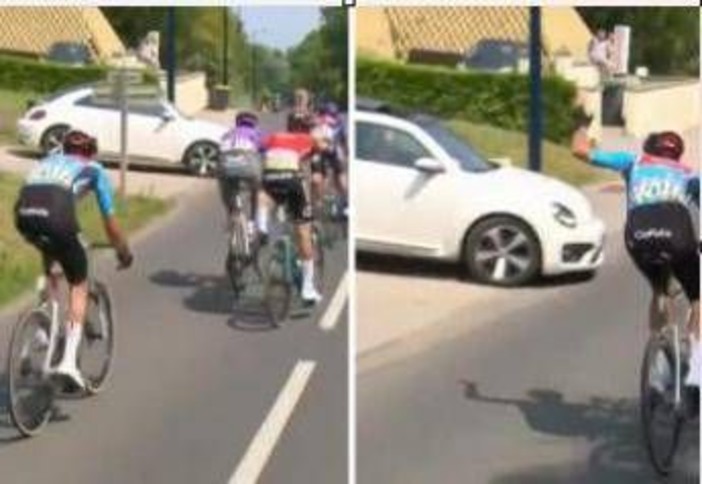 Paura al Giro del Delfinato, auto rischia di investire i ciclisti - Video Paura al Giro del Delfinato, auto rischia di investire i ciclisti - Video